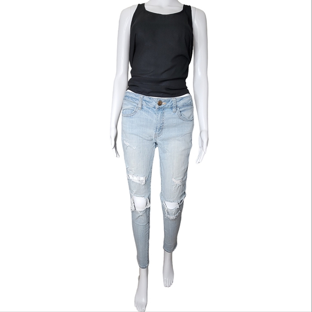 American Eagle AEO Denim Cafe Super Super Stretch Distressed Jegging Size 8